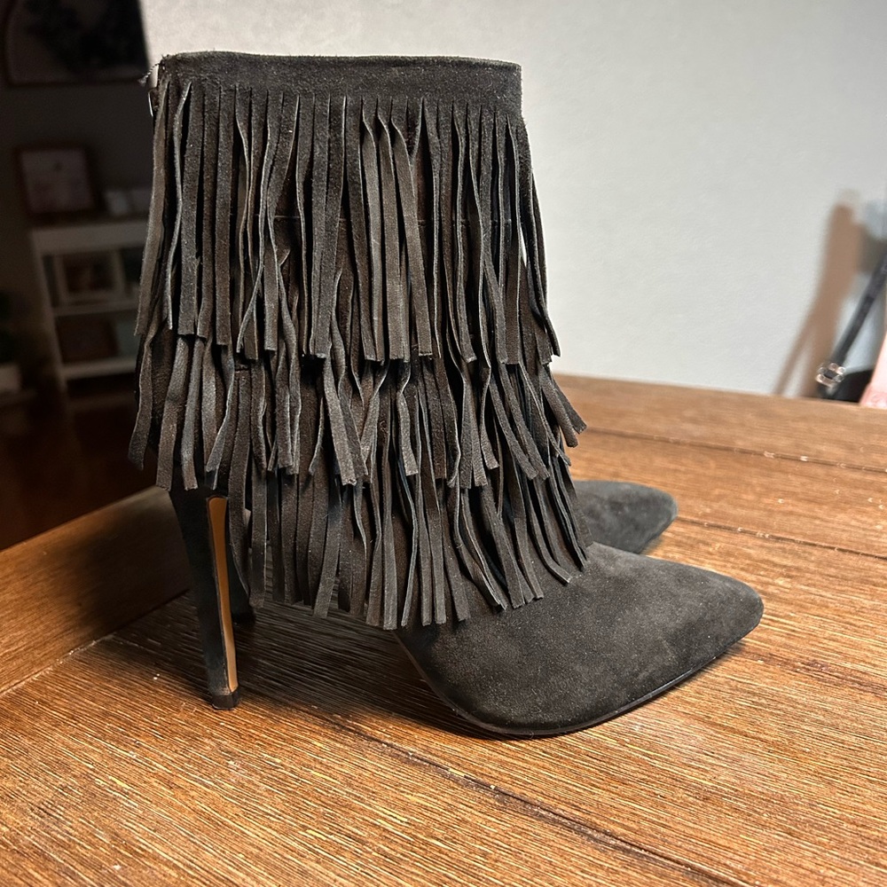 Steve Madden Leather suede flapper fringed boots size 5.5 - Picture 6 of 9